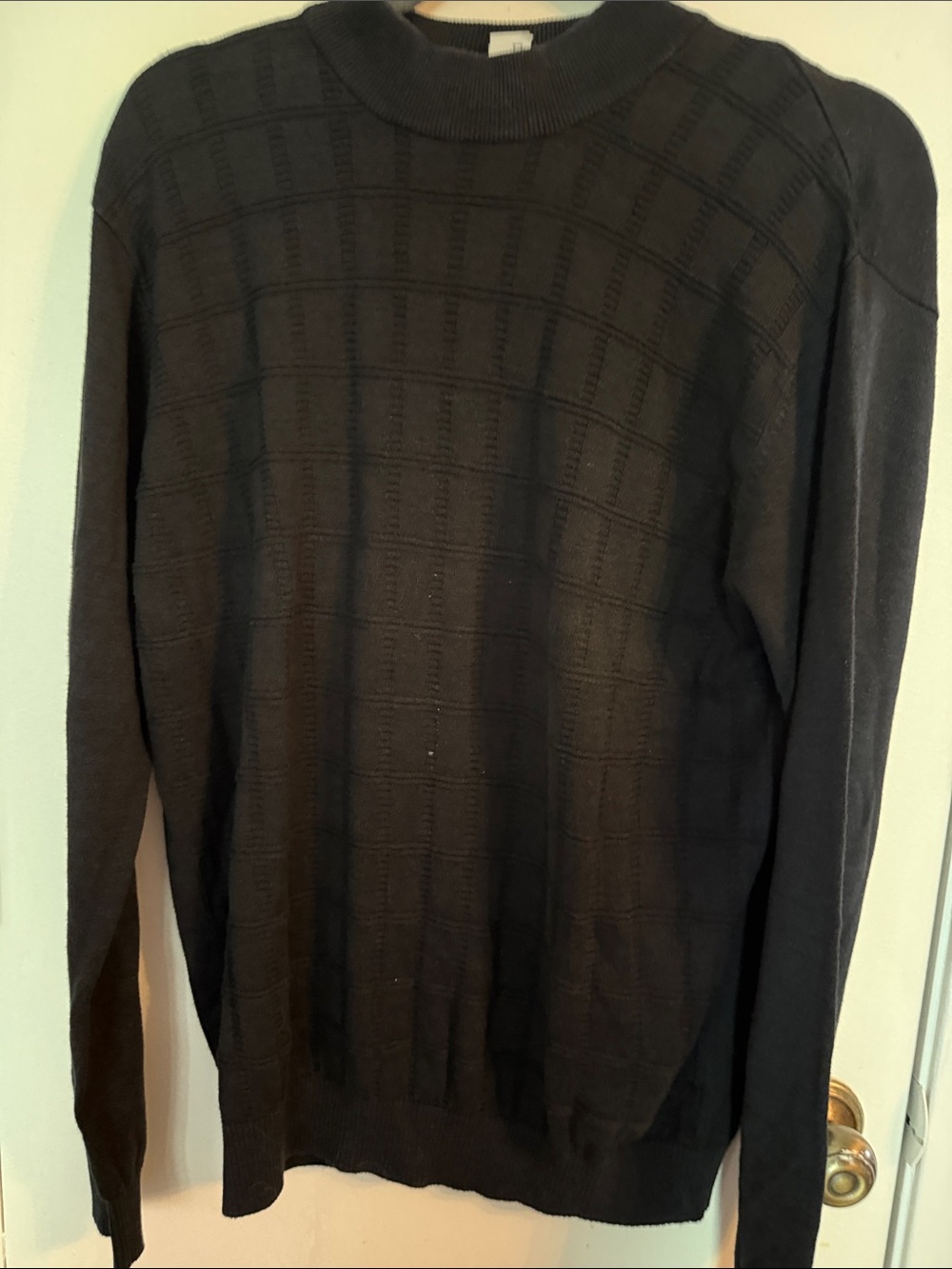 Perry Ellis Black Textured Grid Crewneck Sweater